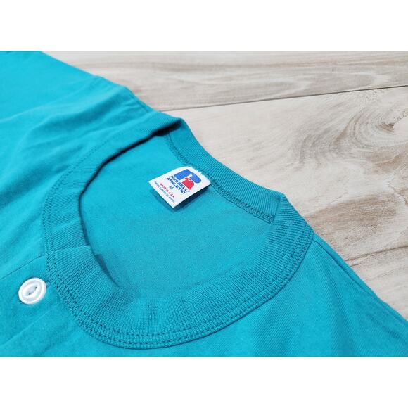 Vtg Florida Marlins Russell Athletic 1/4 Button T-Shirt Teal Medium FL Miami - Picture 2 of 4